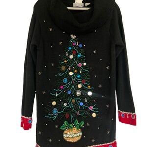 Vintage B.P. Design Christmas Tree Sweater Size S Sequined Jeweled Embellished